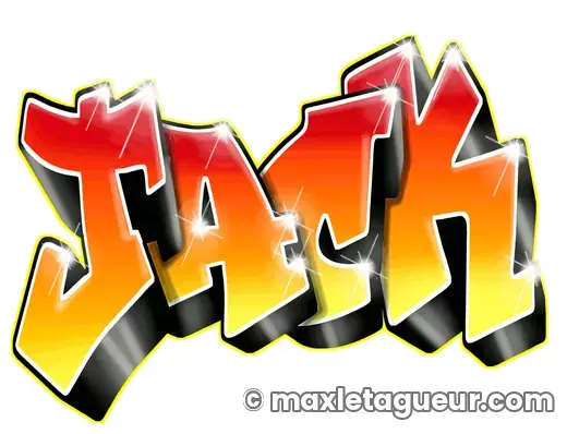 Graffiti prénom Jack orange et jaune – lettrage graffiti – style 8 – Max Le Tagueur