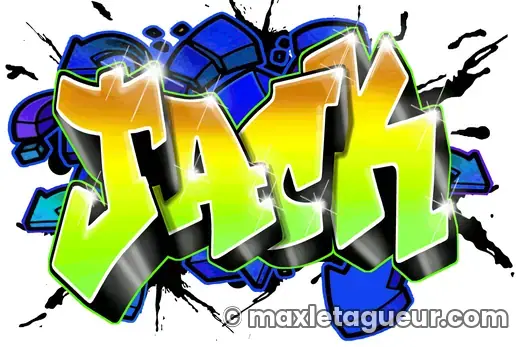Graffiti prénom Jack vert et bleu – lettrage graffiti – Max Le Tagueur