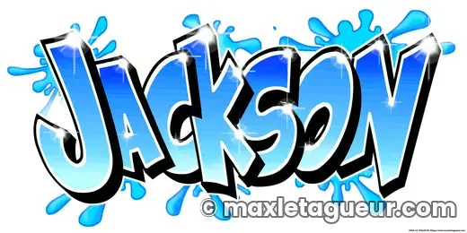 Graffiti prénom Jackson bleu et turquoise – lettrage graffiti – style 3 – Max Le Tagueur – 2018