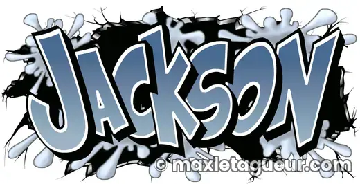 Graffiti prénom Jackson bleu et gris – lettrage graffiti – style 5 – Max Le Tagueur – 2018