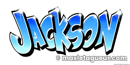 Graffiti prénom Jackson bleu et gris – lettrage graffiti – style 6 – Max Le Tagueur