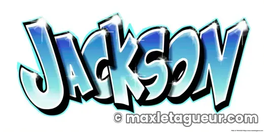 Graffiti prénom Jackson turquoise et bleu – lettrage graffiti – style 8 – Max Le Tagueur