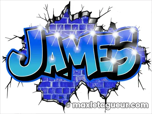 Graffiti prénom James bleu et gris – lettrage graffiti – Max Le Tagueur