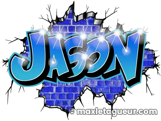 Graffiti prénom Jason bleu et gris – lettrage graffiti – Max Le Tagueur – 2022