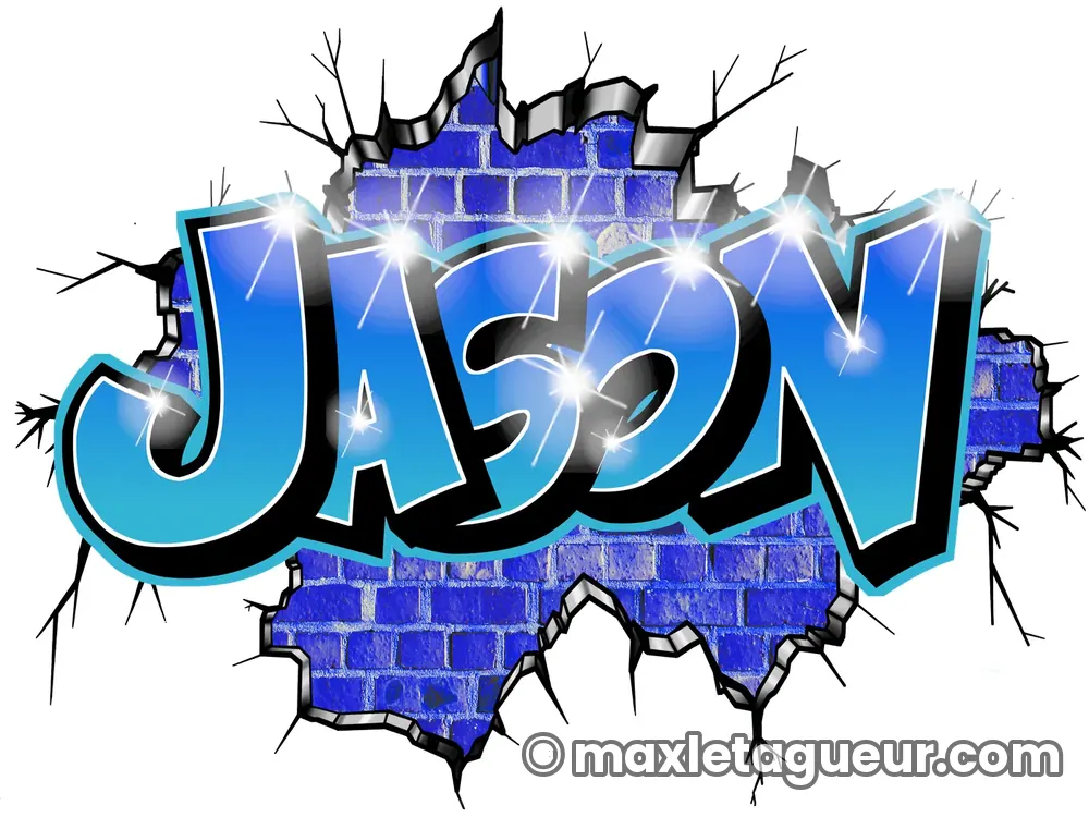 Graffiti prénom Jason bleu et gris – lettrage graffiti – Max Le Tagueur – 2022
