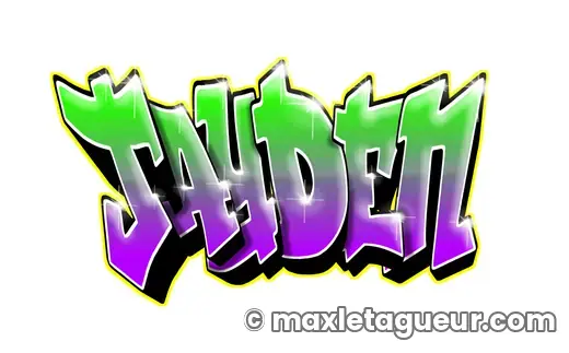 Graffiti prénom Jayden vert et violet – lettrage graffiti – style 2 – Max Le Tagueur – 2019