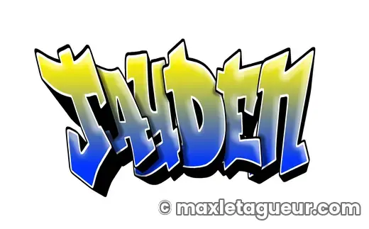 Graffiti prénom Jayden gris et jaune – lettrage graffiti – style 6 – Max Le Tagueur – 2021