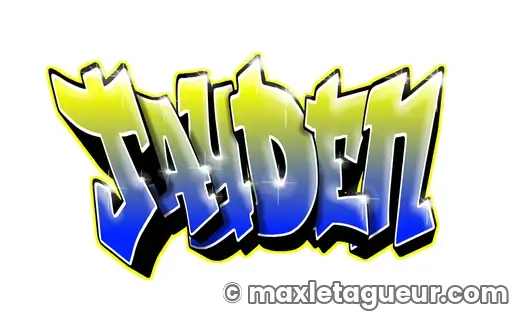 Graffiti prénom Jayden jaune et bleu – lettrage graffiti – Max Le Tagueur – 2019
