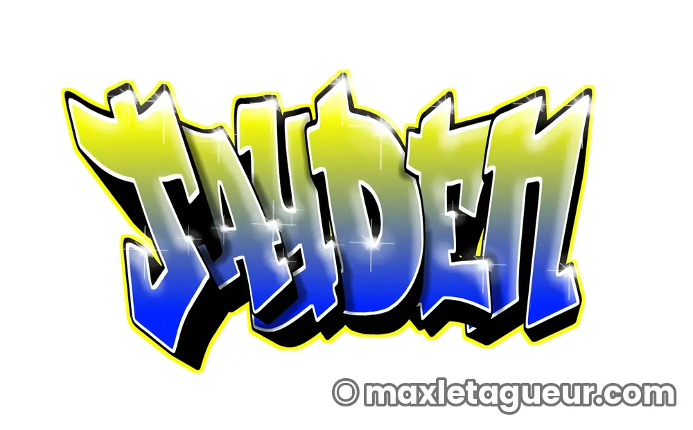 Graffiti prénom Jayden jaune et bleu – lettrage graffiti – Max Le Tagueur – 2019