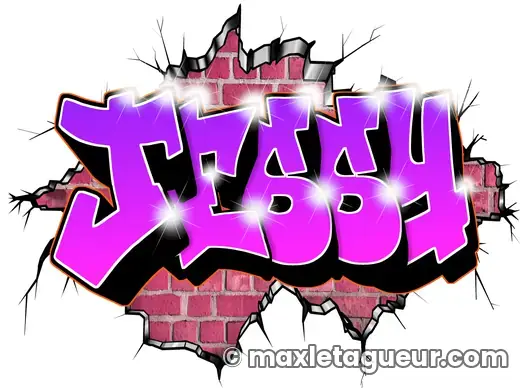 Graffiti prénom Jessy violet et rose – lettrage graffiti – style 2 – Max Le Tagueur – 2022