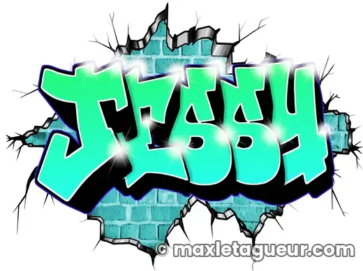 Graffiti prénom Jessy turquoise et vert – lettrage graffiti – style 3 – Max Le Tagueur – 2022