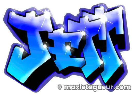 Graffiti prénom Jett bleu et noir – lettrage graffiti – style 2 – Max Le Tagueur – 2018