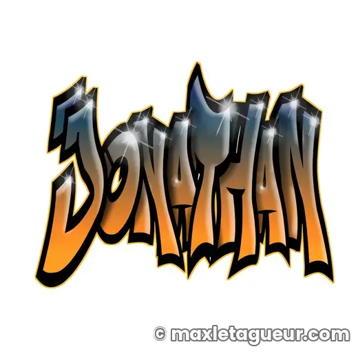 Graffiti prénom Jonathan orange et noir – lettrage graffiti – style 2 – Max Le Tagueur – 2019