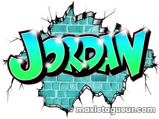 Graffiti prénom Jordan turquoise et noir – lettrage graffiti – style 3 – Max Le Tagueur – 2022