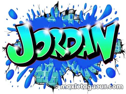 Graffiti prénom Jordan bleu et turquoise – lettrage graffiti – style 4 – Max Le Tagueur – 2022