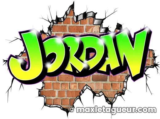 Graffiti prénom Jordan vert et orange – lettrage graffiti – style 6 – Max Le Tagueur – 2022