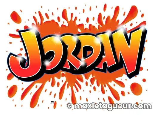 Graffiti prénom Jordan orange et rouge – lettrage graffiti – style 7 – Max Le Tagueur – 2022