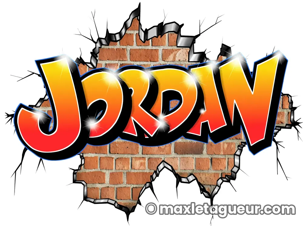 Graffiti prénom Jordan orange et gris – lettrage graffiti – Max Le Tagueur – 2022