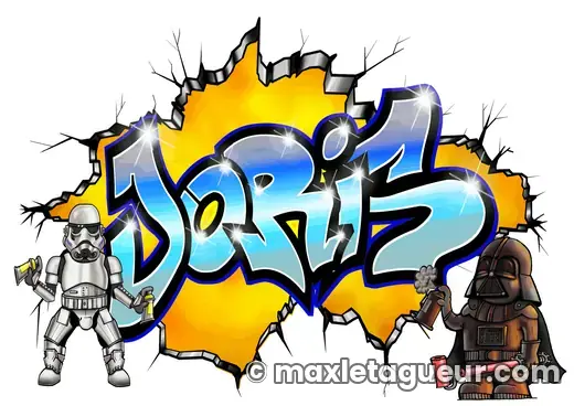 Graffiti prénom Joris gris et jaune – lettrage graffiti – style 4 – Max Le Tagueur