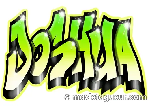 Graffiti prénom Joshua vert et jaune – lettrage graffiti – style 2 – Max Le Tagueur