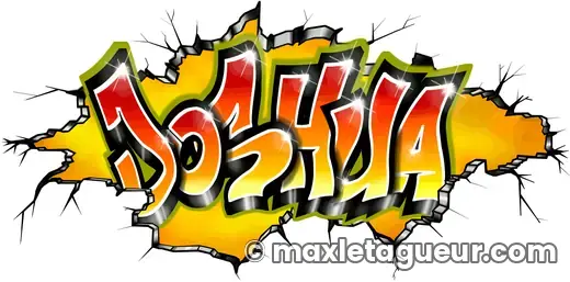 Graffiti prénom Joshua jaune et gris – lettrage graffiti – style 4 – Max Le Tagueur