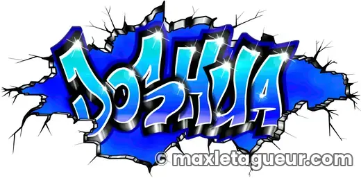 Graffiti prénom Joshua bleu et gris – lettrage graffiti – style 5 – Max Le Tagueur