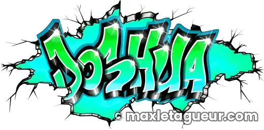 Graffiti prénom Joshua turquoise et gris – lettrage graffiti – style 6 – Max Le Tagueur