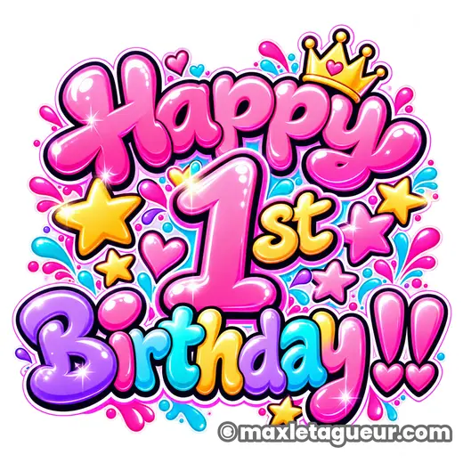 Graffiti Joyeux anniversaire 1 an rose et violet – lettrage graffiti – style 2 – Max Le Tagueur – 2026