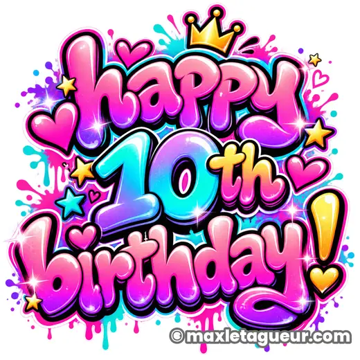 Graffiti Joyeux anniversaire 10 ans rose et violet – lettrage graffiti – style 2 – Max Le Tagueur – 2026