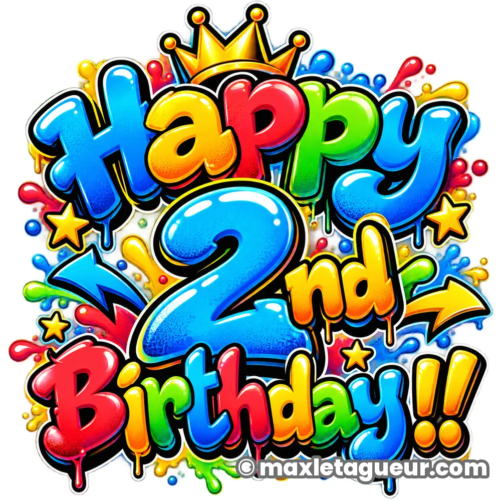 Graffiti Joyeux anniversaire 2 ans bleu et rouge – lettrage graffiti – Max Le Tagueur – 2026