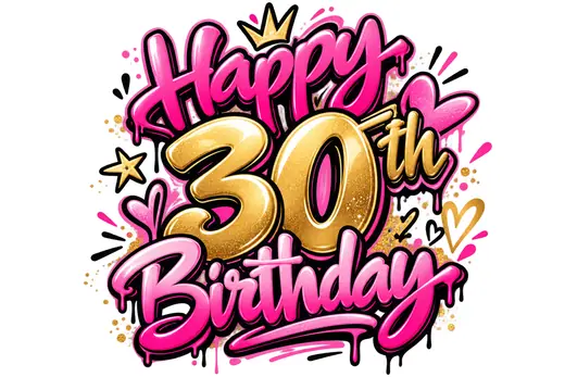 Graffiti Joyeux anniversaire 30 ans rose et orange – lettrage graffiti – style 2 – Max Le Tagueur – 2026