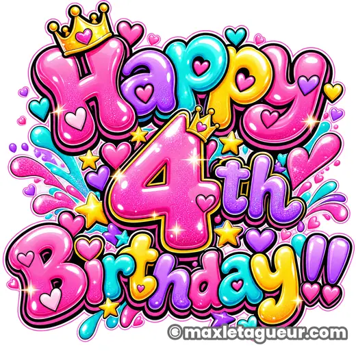 Graffiti Joyeux anniversaire 4 ans rose et violet – lettrage graffiti – style 2 – Max Le Tagueur – 2026