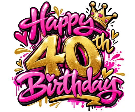 Graffiti Joyeux anniversaire 40 ans rose et orange – lettrage graffiti – style 2 – Max Le Tagueur – 2026