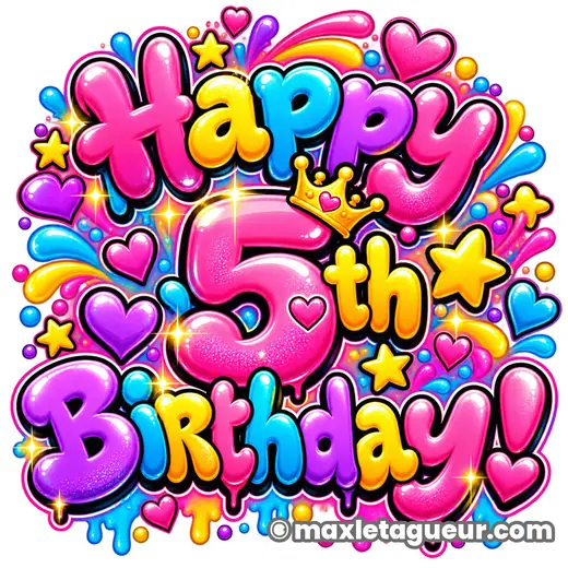 Graffiti Joyeux anniversaire 5 ans rose et violet – lettrage graffiti – style 2 – Max Le Tagueur – 2026