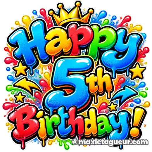 Graffiti Joyeux anniversaire 5 ans bleu et rouge – lettrage graffiti – Max Le Tagueur – 2026