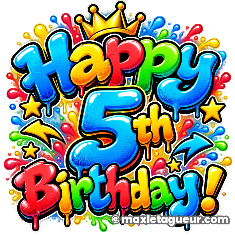 Graffiti Joyeux anniversaire 5 ans bleu et rouge – lettrage graffiti – Max Le Tagueur – 2026