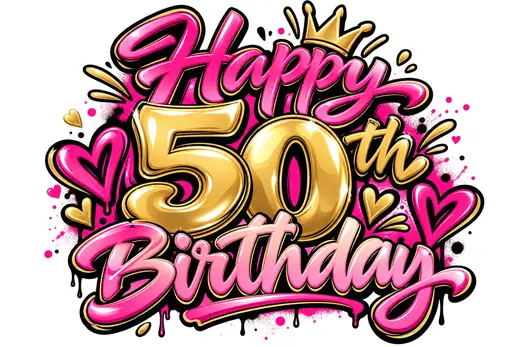 Graffiti Joyeux anniversaire 50 ans rose et orange – lettrage graffiti – style 2 – Max Le Tagueur – 2026