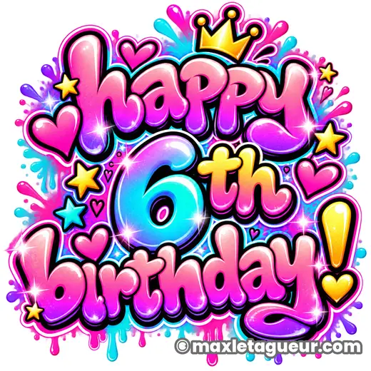 Graffiti Joyeux anniversaire 6 ans rose et violet – lettrage graffiti – style 2 – Max Le Tagueur – 2026