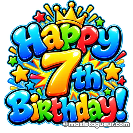 Graffiti Joyeux anniversaire 7 ans bleu et orange – lettrage graffiti – Max Le Tagueur – 2026