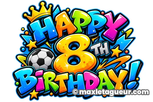 Graffiti Joyeux anniversaire 8 ans bleu et jaune – lettrage graffiti – Max Le Tagueur – 2026