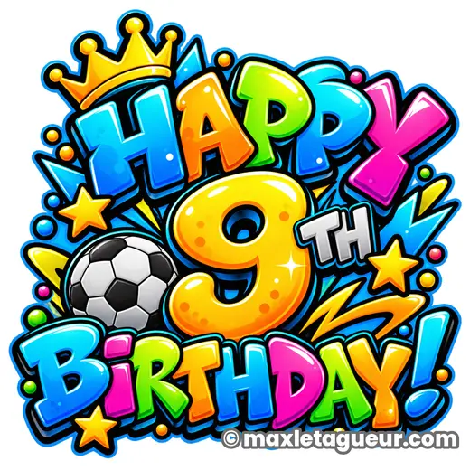 Graffiti Joyeux anniversaire 9 ans bleu et jaune – lettrage graffiti – style 2 – Max Le Tagueur – 2026