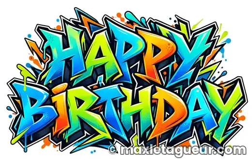 Graffiti Joyeux anniversaire turquoise et noir – lettrage graffiti – style 12 – Max Le Tagueur – 2026