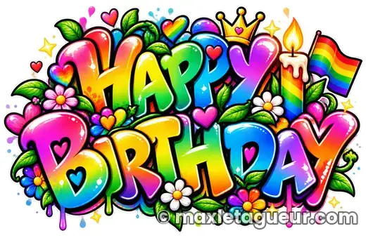 Graffiti Joyeux anniversaire vert et noir – lettrage graffiti – style 14 – Max Le Tagueur – 2026