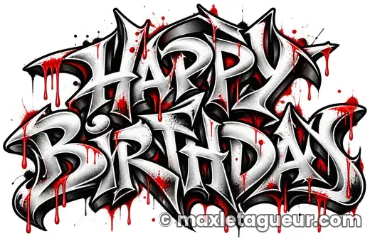 Graffiti Joyeux anniversaire gris et noir – lettrage graffiti – style 15 – Max Le Tagueur – 2026