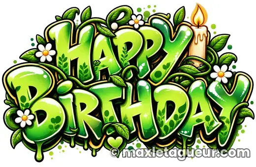Graffiti Joyeux anniversaire vert et noir – lettrage graffiti – style 16 – Max Le Tagueur – 2026