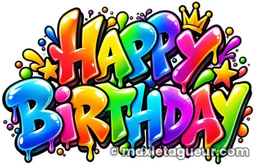 Graffiti Joyeux anniversaire noir et jaune – lettrage graffiti – style 19 – Max Le Tagueur – 2026
