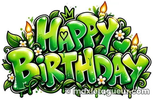 Graffiti Joyeux anniversaire vert et noir – lettrage graffiti – style 21 – Max Le Tagueur – 2026