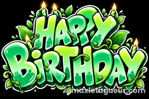 Graffiti Joyeux anniversaire vert et noir – lettrage graffiti – style 22 – Max Le Tagueur – 2026