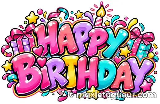 Graffiti Joyeux anniversaire rose et gris – lettrage graffiti – style 7 – Max Le Tagueur – 2026