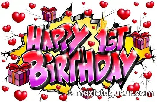 Graffiti Joyeux anniversaire rouge et rose – lettrage graffiti – Max Le Tagueur